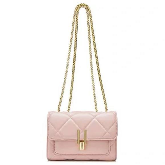 Elegant Pink Quilted Crossbody Bag with Gold Chain - Picture 2 of 8